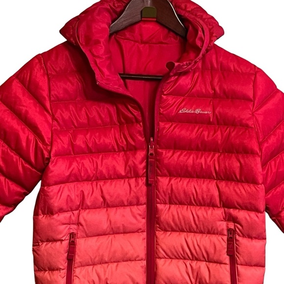 Eddie Bauer Puffer Reversible Hooded Duck Down Zip Jacket Size Child’s 10/12 - Picture 3 of 13
